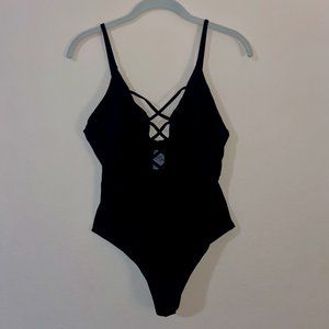 Lulu's Black Lace-Up One Piece Swimsuit - Size M